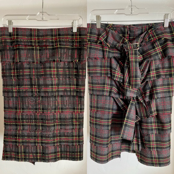 FORNARINA Italy PLAID Wool PUNK Rock GRAFFITI and BUCKLES SKIRT Size Medium - Picture 3 of 15